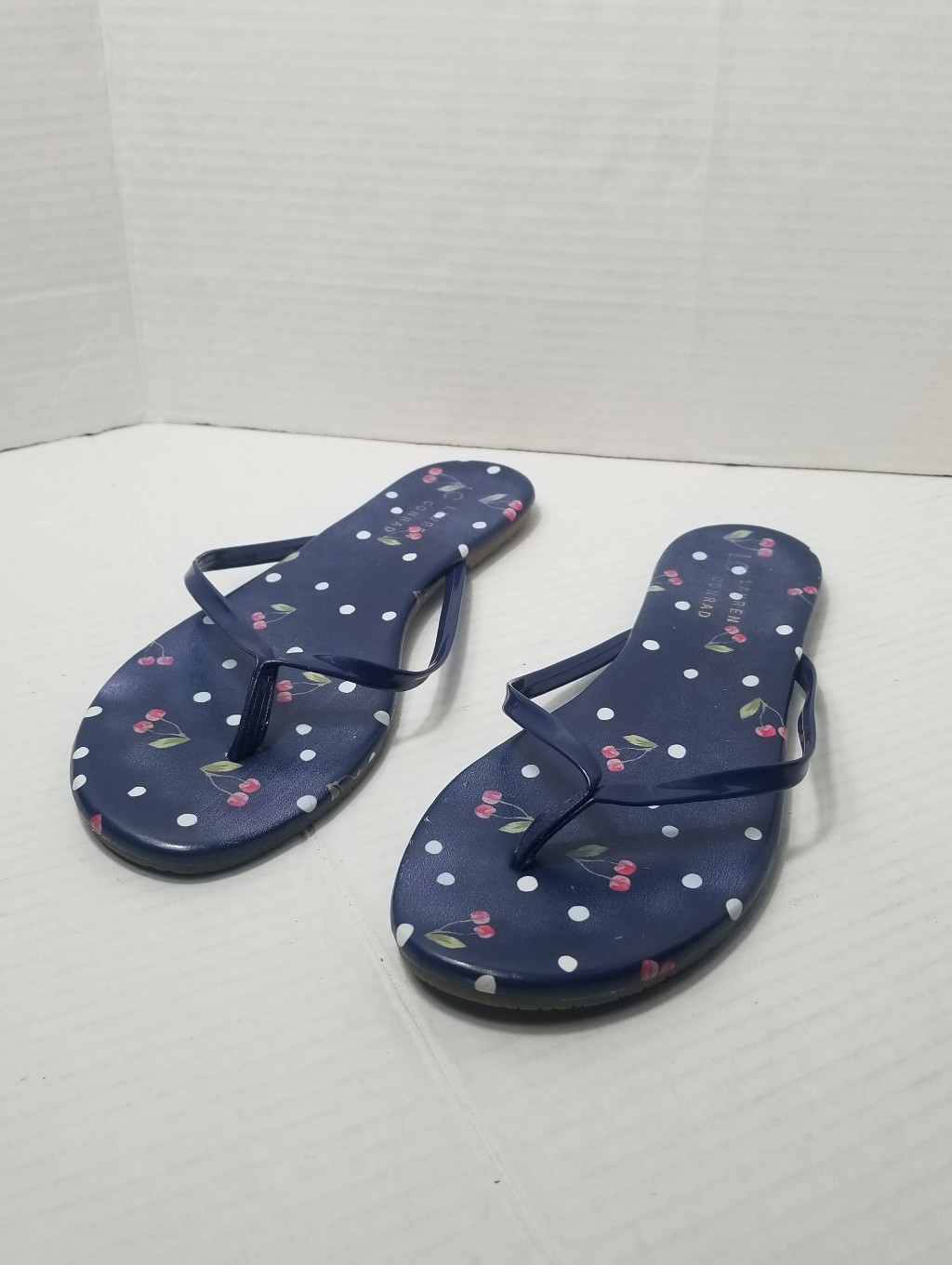 Lc Lauren Conrad Women's Blue With Cherry Flip Flops Estimated Size 7